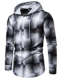 themeisles Color Blocking Plaid Long-sleeved Tops Youth College Style Hooded Drawstring Versatile Casual Shirt Cardigan