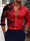 themeisles Men's Shirt Floral Print Long Sleeve Button-Down Tops Turndown Green Black Blue Red Brown Daily Holiday Fashion Casual Breathable