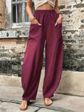 themeisles Women's Wide Leg Pants Trousers Navy Black Light Green Fashion Casual Daily Side Pockets Full Length Comfort Solid Colored S M L XL 2XL