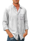 themeisles Men's Casual Shirt Black White Army Green Navy Blue Blue Long Sleeve Solid Color Turndown Street Daily Button-Down Clothing Apparel Cotton Denim Casual Comfortable Pocket