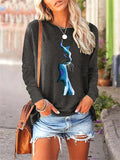 themeisles 3D Digital Printing Cats Long Sleeve Round Neck Top Black Blue Gray