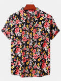 themeisles Spring and Summer New Men's Short-sleeved Loose Type Floral Print Shirt Beach Wind Vacation Style Hawaiian Shirt