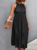 themeisles Split-Joint Solid Color Pleated Hollow Sleeveless Loose Halter-Neck Midi Dresses