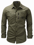 themeisles New Large Size Four Seasons Men's Long-sleeved Lapel Zipper Shirt Cotton Military Outdoor Leisure Solid Color Shirt