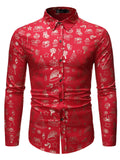 themeisles Casual Solid Color Printing Young Men's Autumn Models Long-sleeved Shirt Men's Christmas Elements Hot Gold Pullover Top Cardigan