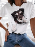 themeisles Printed Short Sleeve Casual Holiday Basic Round Neck Regular T-shirt Puppy Pattern Blue Pink Purple White