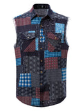 themeisles Mens Casual Cotton Linen Printed Shirt Sleeveless Cotton Plus Size Tank Top