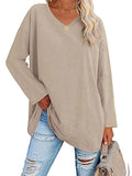 themeisles Ladies T-shirt New Multi-color Loose Drop Shoulder Sleeve V-neck Solid Color Women's Tops