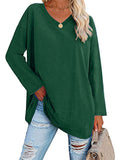 themeisles Ladies T-shirt New Multi-color Loose Drop Shoulder Sleeve V-neck Solid Color Women's Tops