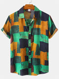 themeisles Men's Floral Short-sleeved Shirt Youth Men's Men's Shirts Spring and Summer New Short-sleeved Loose Type Lapel Shirt