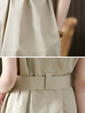 themeisles Solid Color Bandage Short Sleeves Plus Size Lapel Midi Dresses