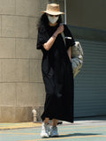 themeisles Casual Short Sleeves Solid Color Round-Neck Maxi Dress