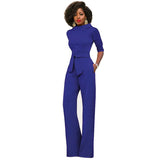 themeisles New Fashion Women's Solid Color Lapel Five-point Sleeve High Waist Wide Leg Jumpsuit