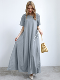themeisles Simple Loose Short Sleeves Solid Color Round-Neck Maxi Dresses