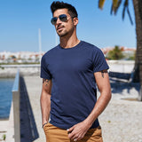 themeisles Summer New  Cool T-shirt Short Sleeve Men Fashion Solid Elastic Tshirts Basic O-neck White Running Top Slim