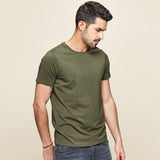 themeisles Summer New  Cool T-shirt Short Sleeve Men Fashion Solid Elastic Tshirts Basic O-neck White Running Top Slim