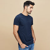 themeisles Summer New  Cool T-shirt Short Sleeve Men Fashion Solid Elastic Tshirts Basic O-neck White Running Top Slim