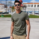 themeisles Summer New  Cool T-shirt Short Sleeve Men Fashion Solid Elastic Tshirts Basic O-neck White Running Top Slim