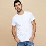 themeisles Summer New  Cool T-shirt Short Sleeve Men Fashion Solid Elastic Tshirts Basic O-neck White Running Top Slim