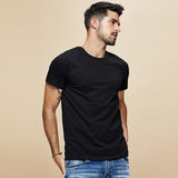 themeisles Summer New  Cool T-shirt Short Sleeve Men Fashion Solid Elastic Tshirts Basic O-neck White Running Top Slim