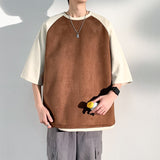 themeisles Summer New Baggy Short Sleeved Suede Men's T-shirt  Versatile Color Matching Casual Tshirt Tops Male Trend Y2k Tees