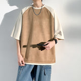 themeisles Summer New Baggy Short Sleeved Suede Men's T-shirt  Versatile Color Matching Casual Tshirt Tops Male Trend Y2k Tees