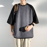 themeisles Summer New Baggy Short Sleeved Suede Men's T-shirt  Versatile Color Matching Casual Tshirt Tops Male Trend Y2k Tees