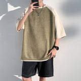 themeisles Summer New Baggy Short Sleeved Suede Men's T-shirt  Versatile Color Matching Casual Tshirt Tops Male Trend Y2k Tees