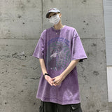 themeisles Summer New High Street Trend American Graffiti T-shirt Short Sleeve Men Loose Washed Cotton Oversized Tops Tshirt Male Y2k Tees