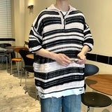 themeisles Summer Knitted Short Sleeve T-shirt Men Fashion Casual Stripe T Shirt Men Streetwear Hip Hop Loose Sweater Tshirt Mens Tops