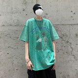 themeisles Summer New High Street Trend American Graffiti T-shirt Short Sleeve Men Loose Washed Cotton Oversized Tops Tshirt Male Y2k Tees