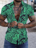 themeisles Men's Beach Shirt 3D Digital Short Sleeve Shirt Seaside Hawaii Loose Men's Shirt Blue Yellow Purple Green