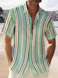 themeisles Men's Summer Shirt Light Green Vertical Stripe Casual Top
