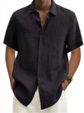 themeisles Men's Shirt Linen Shirt Casual Shirt Summer Shirt Beach Shirt Button Down Shirt Black White Blue Short Sleeve Plain Lapel Summer Casual Daily Clothing Apparel