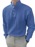 themeisles Loose Men's Solid Color Long-sleeved Shirt Plain Slit Spot Casual Shirt White Black Blue S-5XL