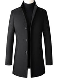 themeisles Men's Winter Coat Wool Coat Overcoat Business Daily Wear Winter Fall Wool Thermal Warm Outdoor Outerwear Clothing Apparel Fashion Warm Ups Solid Colored Pocket Standing Collar Single Breasted