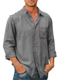 themeisles Men's Casual Shirt Black White Army Green Navy Blue Blue Long Sleeve Solid Color Turndown Street Daily Button-Down Clothing Apparel Cotton Denim Casual Comfortable Pocket