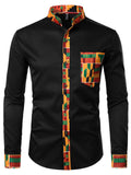themeisles Men's New Lapel Long-sleeved Cardigan Shirt Fashion Casual Printed Shirt Men Splicing Color Collision