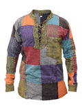 themeisles Men's Casual Pullover Stand-up Collar Slim Long-sleeved Shirt Fashion Printing Colorful Patchwork Shirt Man