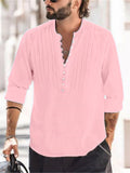 themeisles Summer Hot Men's Shirt Casual Button-down Collar Shirt Spring and Autumn Men's Cotton Linen Crease Casual Slim Long-sleeved Striped Shirt