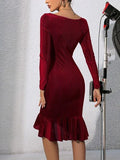 themeisles Ruched Twisted Long Sleeve Peplum Dress