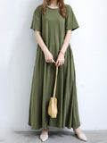 themeisles Simple Loose Short Sleeves Solid Color Round-Neck Maxi Dresses