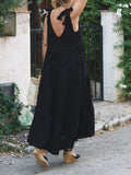 themeisles Solid Color Sleeveless Loose V-Neck Midi Dresses