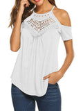 themeisles Solid Color Short-sleeved Female Summer Embroidery Hanging Neck Paragraph Suspenders Sexy Top T-shirt Strapless Casual Top T-shirt