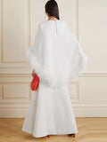 themeisles Cape Mermaid Feathers Solid Color Zipper Round-Neck Cape Maxi Dresses