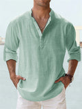 themeisles Men's Linen Shirt Casual Shirt Beach Shirt Henley Shirt Black White Pink Long Sleeve Plain Henley Spring & Summer Hawaiian Holiday Clothing Apparel