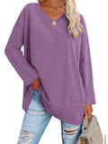 themeisles Ladies T-shirt New Multi-color Loose Drop Shoulder Sleeve V-neck Solid Color Women's Tops