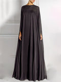 themeisles Simple Two Pieces Inner Slip Dress+See Through Outer Cape Maxi Dress