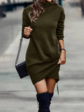 themeisles Casual Long Sleeves Solid Color High-Neck Mini Dresses