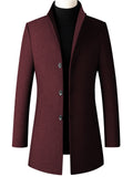 themeisles Men's Winter Coat Wool Coat Overcoat Business Daily Wear Winter Fall Wool Thermal Warm Outdoor Outerwear Clothing Apparel Fashion Warm Ups Solid Colored Pocket Standing Collar Single Breasted